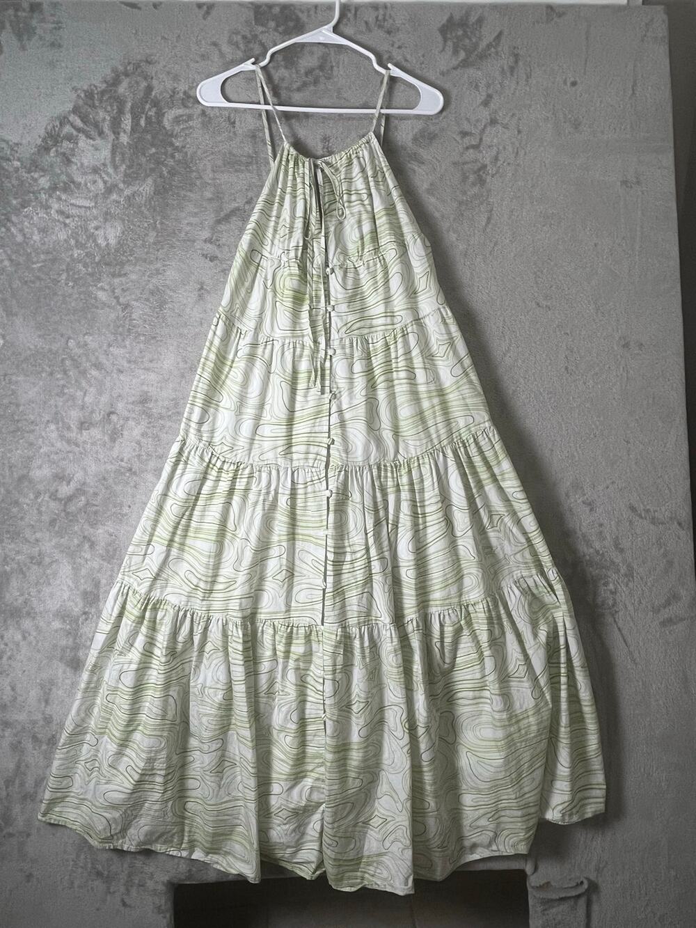 Charlie Holiday Pricilla Maxi Abstract Print Tiered Halter Maxi Dress Cotton 6